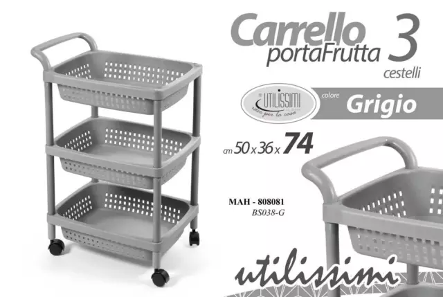 Carrello Cucina Porta Frutta Con Ruote In Plastica Grigio 50*36*74 Cm Mah-808081