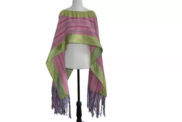 Handmade Artisan Mexican Handwoven Pink Poncho One Size