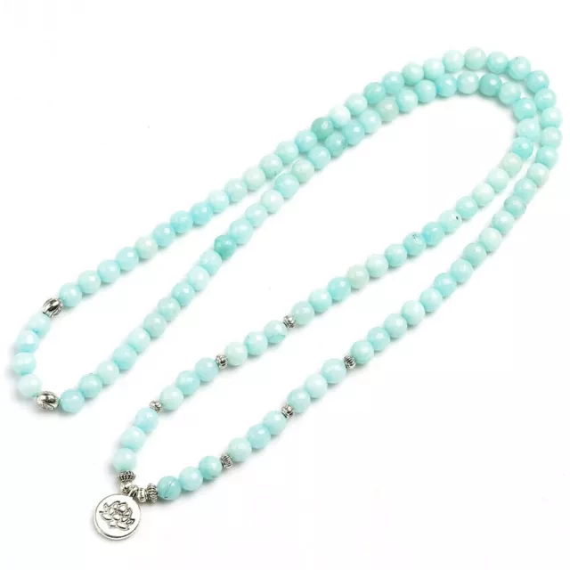 8mm calcédoine bleue 108 perles bracelet mala lotus pendentif bouddh énergie chaude 3