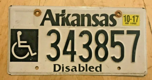 Arkansas Disabled Person Handicapped License Plate " 343857 " Ar Wheelchair