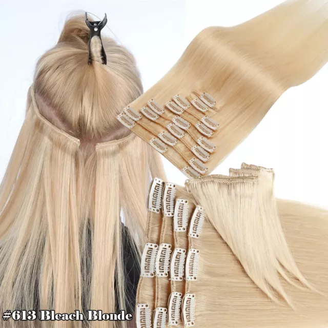 SILKY Clip In 100% Real Remy Human Hair Extensions 8PCS FULL HEAD 8-26Inch OMBRE