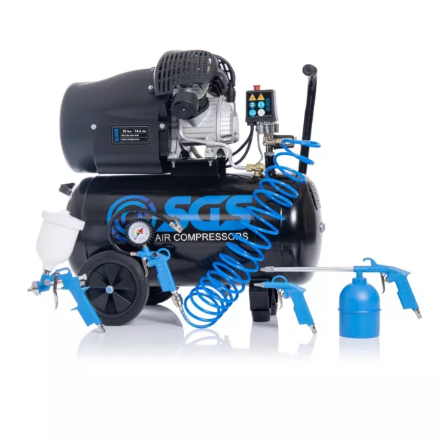 SGS 50 Litre Direct Drive V-Twin High Power Air Compressor with Tool Kit - 14.6C