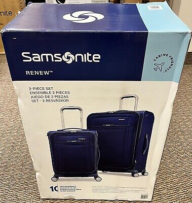 NEW Open Box Samsonite Renew 2-Piece Spinner Wheels Luggage Set Softside- Blue