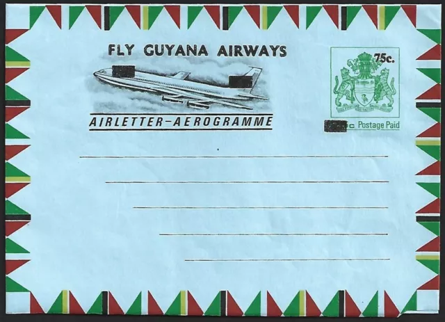 (AOP) Guyana 1982 75c on 25c green aerogramme unused