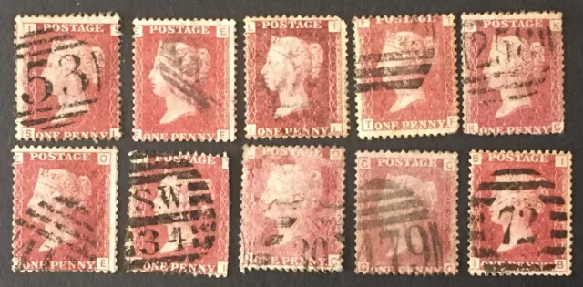 GB Queen Victoria "1d Penny Red's" VFU x10 stamps  LH