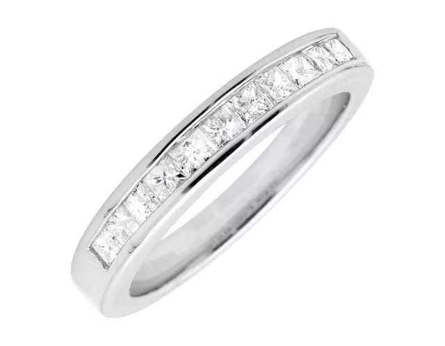 14K White Gold One Row Princess Genuine Diamond Wedding Ring Band 0.50ct.