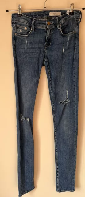 &Denim Sqin Low Waist Slim Leg Jeans Women's 27x32 Blue Distressed ripped size 8