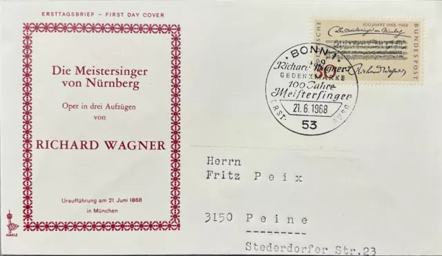 Die Meistersinger von Nürnberg Wagner 1968  Ersttagsbrief Europa