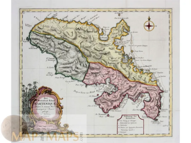 Martinique Old map Eiland Martenique Caribbean Albrizzi 1775