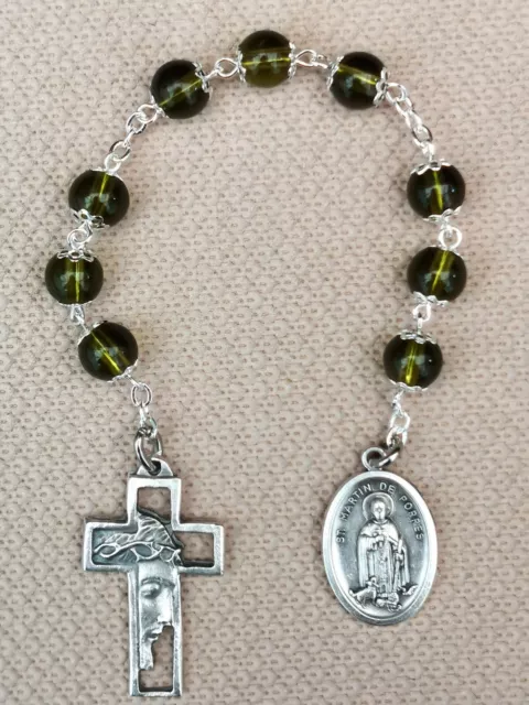 Chaplet of St Martin De Porres, handmade with 8mm green glass beads 