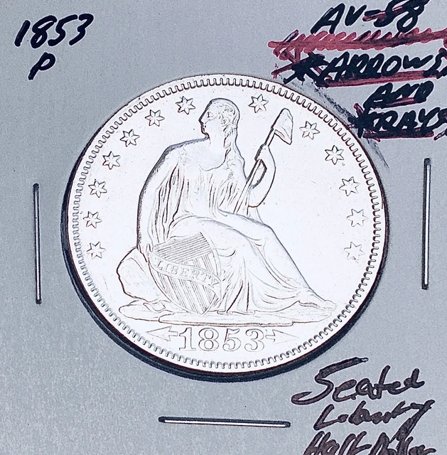 1853-P “Arrows And Rays”  Gem Au+++  Key Date!  Seated Liberty Half Dollar.