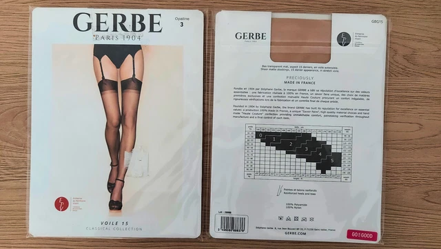Bas Nylon Ultra-fin Gerbe Gerlon - 15 Deniers - Taille 3 - Couleur Opéra - Neuf Avec étiquettes