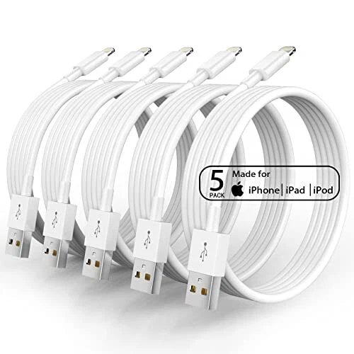 5 Pack10FTApple MFi Certified iPhone Charger Long Lightning Cable Fast Chargi...