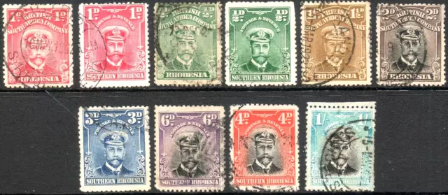 Rhodesia 1913-19 KGV Admiral part set of used stamps value to 1 shilling FU