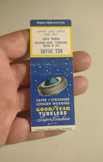Vintage Goodyear Tubeless Tires Collectible Advertising Matchbook Cover Used