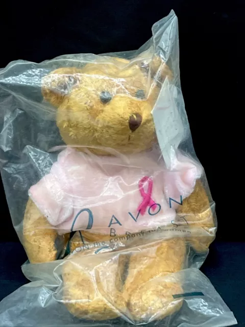 AVON Breast Cancer Crusade Pink Ribbon Teddy Bear Beanie Stuffed 2001 NEW 7"