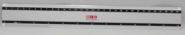 M+R 1830 Alu-Lineal mm/cm- & INCH Skalierung rutschfest Zeichenlineal - 30cm
