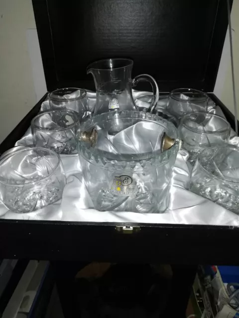 Ancien Service 8 Pieces En Cristal Plata Del Ley Verre Pichet Et Seau A Glace Be