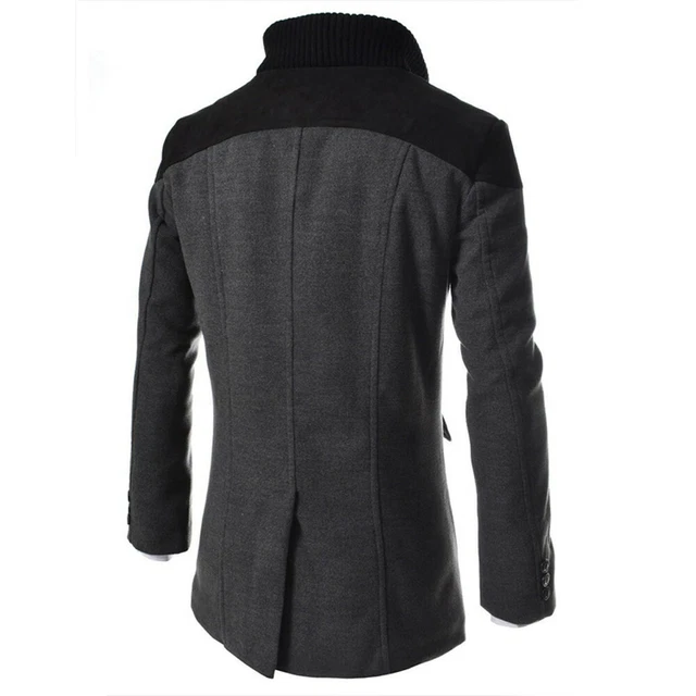 Mens Winter Warm Woolen Long Jacket Trench Coat Double Breasted Overcoat Outwear 9