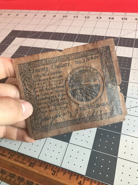 Antique 1778 United States Continental Currency Twenty Dollars Paper Bill