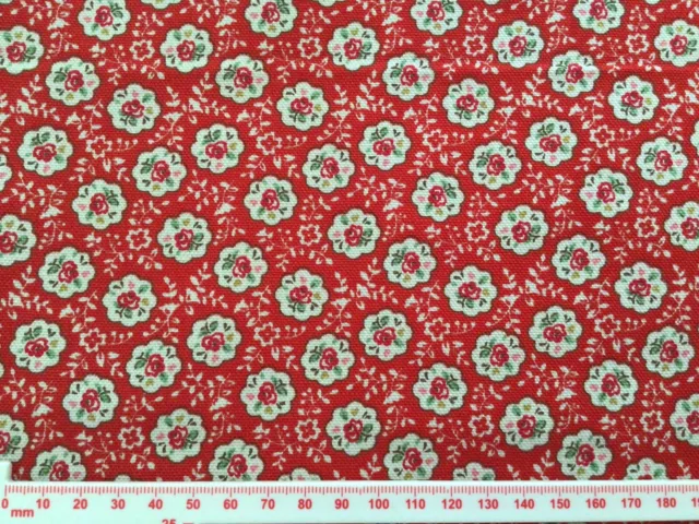 42cm x 42cm Square Cath Kidston Kempton Rose Red cotton Duck Fabric new Rare 3