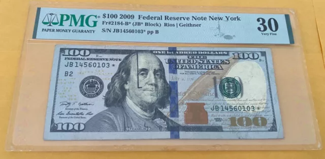 2009 FR Note New York $100 One Hundred Dollar Star Bill (JB* Block) JB14560103*