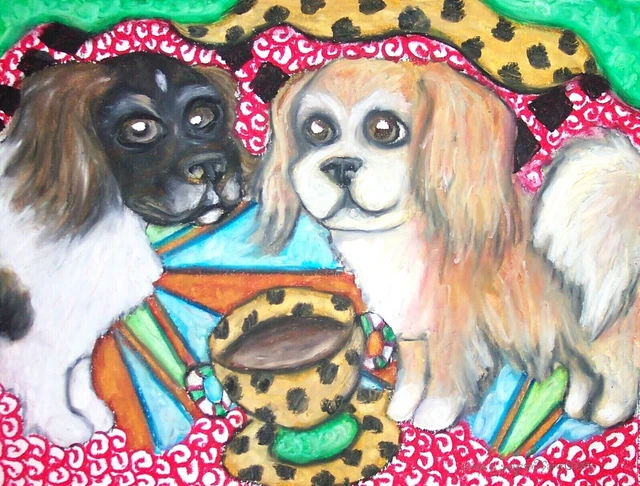 Tibetan Spaniel Dog 5x7 Art Print Vintage Style by Artist KSams Coffee Dogs