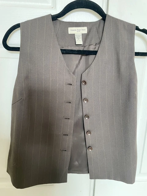 NWT Amanda Smith Size 8 PETITE Brown Pinstripe Vest Five Button Front