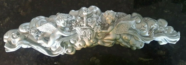 20" Architectural Over The Door or window  Wall decor pediment Silver Cherubs