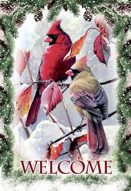 Morigins Welcome Cardinals Snow Pine Double Sided Winter Christmas Garden Flag