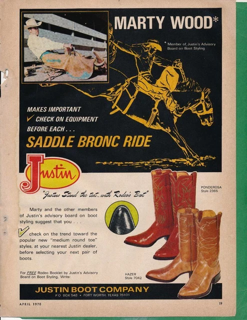 Magazine Ad - 1970 - Justin Boots - Fort Worth, TX - "Ponderosa" & "Hazer"