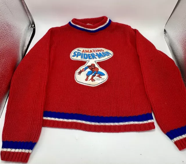 VINTAGE 1978 DAWNELL Childs Spiderman Red Knit Sweater Size 6 $28.95 ...