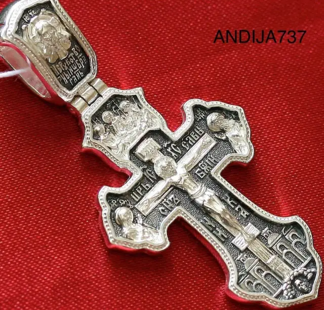 Archangel Michael And Saints. Big Russian Orthodox Crucifix Rare Silver 925