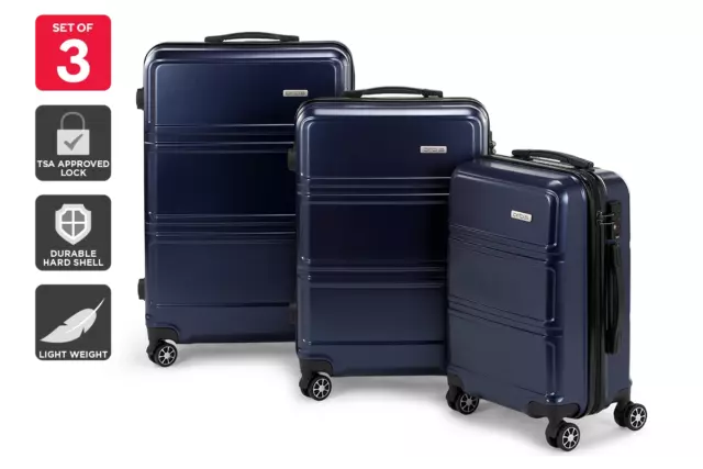 Orbis 3 Piece Kuredu Spinner Luggage Suitcase Set (Midnight Blue), Luggage Sets,