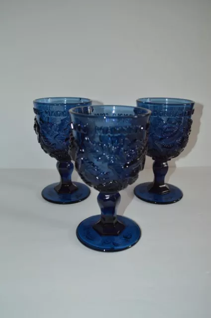 Cobalt Blue MADONNA INN FENTON LG WRIGHT WILD ROSE GOBLET 6.25" L G WRIGHT Set 3