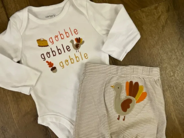 Carter's Thanksgiving Turkey Bodysuit Pants Baby Outfit 6 Months Fall Gobble Pie