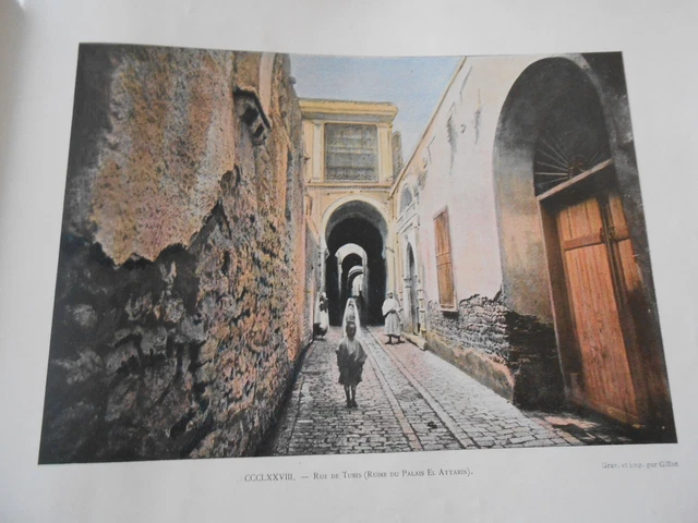 Tunisie - Rue de Tunis Ruine du Palais El Attarin Photochromie Gravure fin 19ème