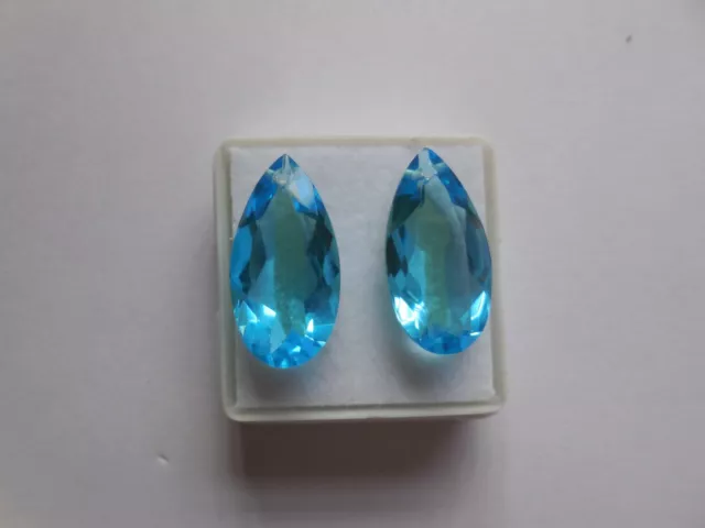 2 Pcs Front To Back Drilled Hydro Topaz Blue Quartz Pear Faceted Beads 10x20MM