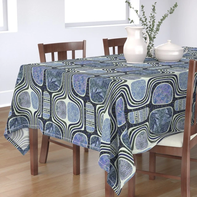 Tablecloth Spanish Tiles Traditional Blue Moroccan Morocco Tile Cotton Sateen