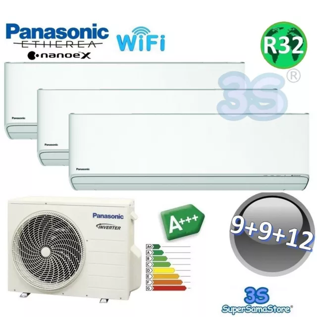 3S Climatiseur Panasonic Trial Split Etherea Série Z 9+9+12 A+++ Wifi Nanoex R32