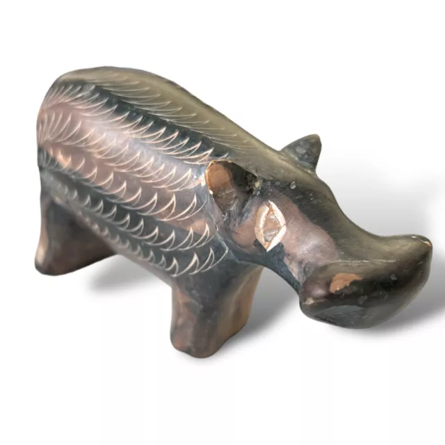 Vintage Hand Carved Soapstone Hippo Signed 4" L 1" W 2: T Kenya Africa