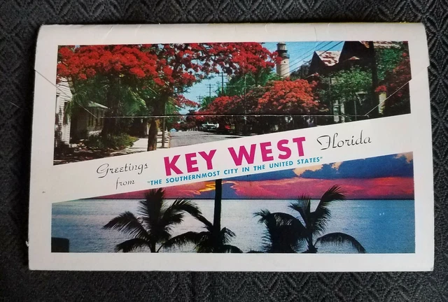 Vintage 1956 Overseas Highway Key West Florida Postcard Foldout book 14 Views