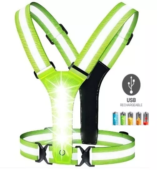 LED reflective Vest Hi vis Running Cycling Walking Horse Riding USB Rechargeable