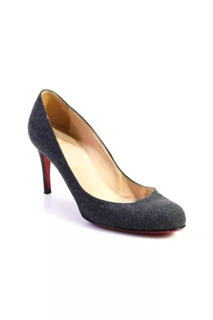 Christian Louboutin Womens Stiletto Round Toe Wool Pumps Gray Size 40