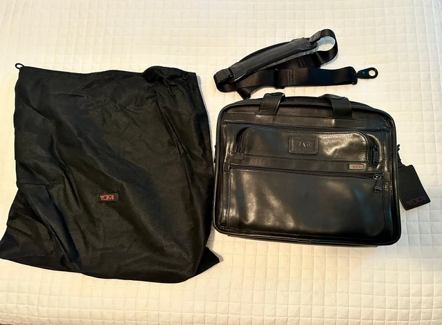 TUMI Alpha Leather Black Briefcase/Messenger Bag  96121DH. Expandable VNTG