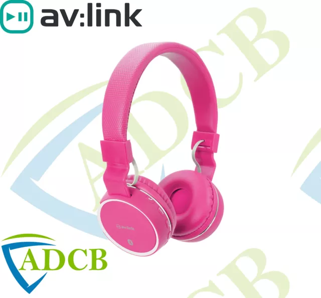 AV:Link Pink Noise Cancelling Wireless Bluetooth Headphones, SD Card Slot