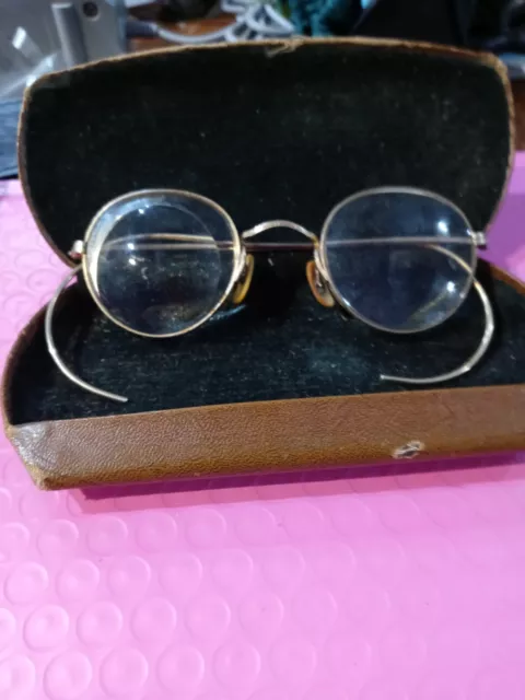 Vintage 12 Karot Gold Filled Eyeglasses Frames , With  Old Case, "12k G.F. 1/10"