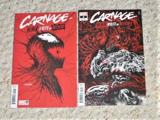 CARNAGE BLACK WHITE & BLOOD #1 & #2 - 2 ISSUE 1st PRINT LOT - FREE SHIPPING!