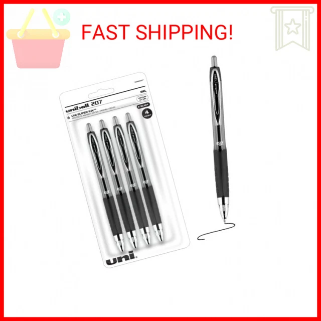 Uniball 207 Signo Gel Pen, 4 Black Medium 0.7mm Retractable Pens, Gel Pens, Fine