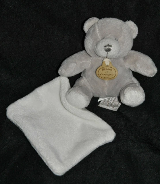 Peluche Doudou Ours Gris DOUDOU ET COMPAGNIE Mouchoir Blanc Double 10 Cm NEUF